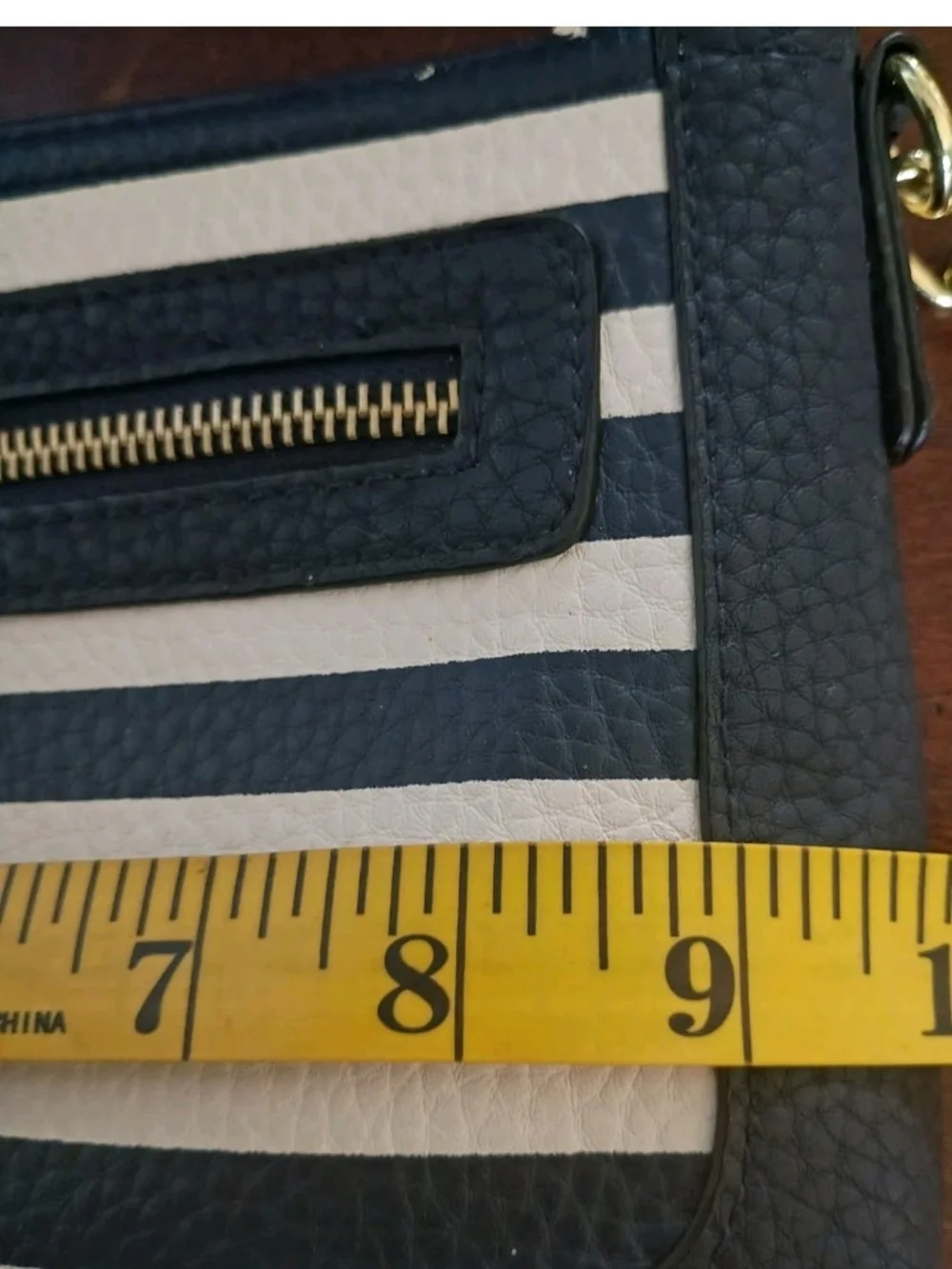 Merona Navy and White Striped Crossbody with Gold Chain